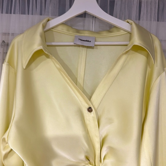 Nanushka Satin Dress Lime Yellow Size Medium - Picture 2 of 7